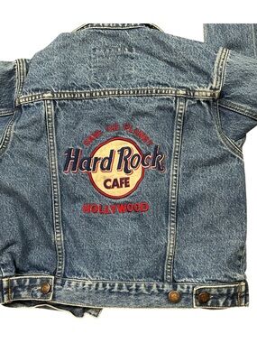 Vintage 90s Hard Rock Cafe Hollywood medium washed denim jacket youth S/M